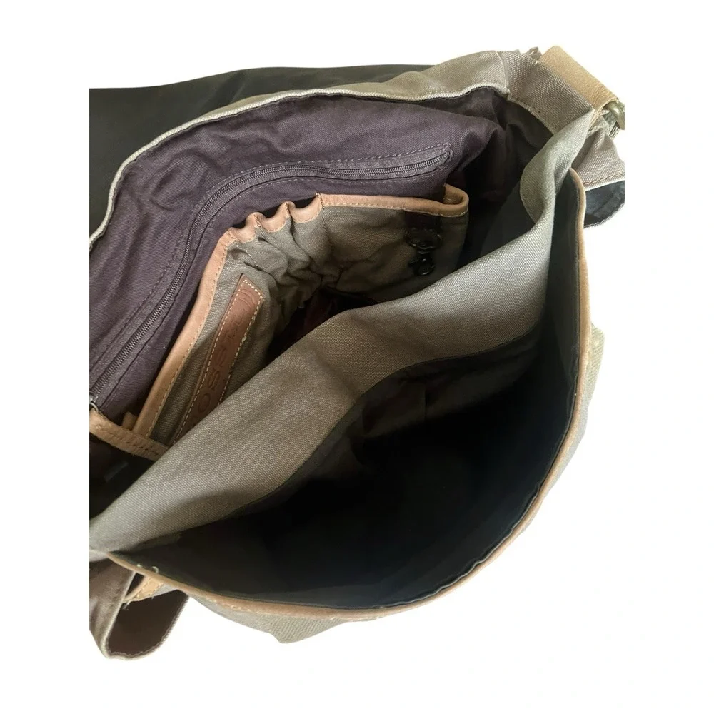 Fossil Military Olive Canvas Leather Messenger Utility‎ Laptop Bag Turnlock